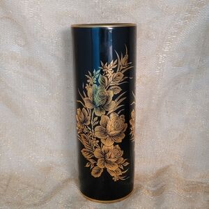 Vintage ST Hand Made Onyx Black Greece 24k gold vase Floral Roses
